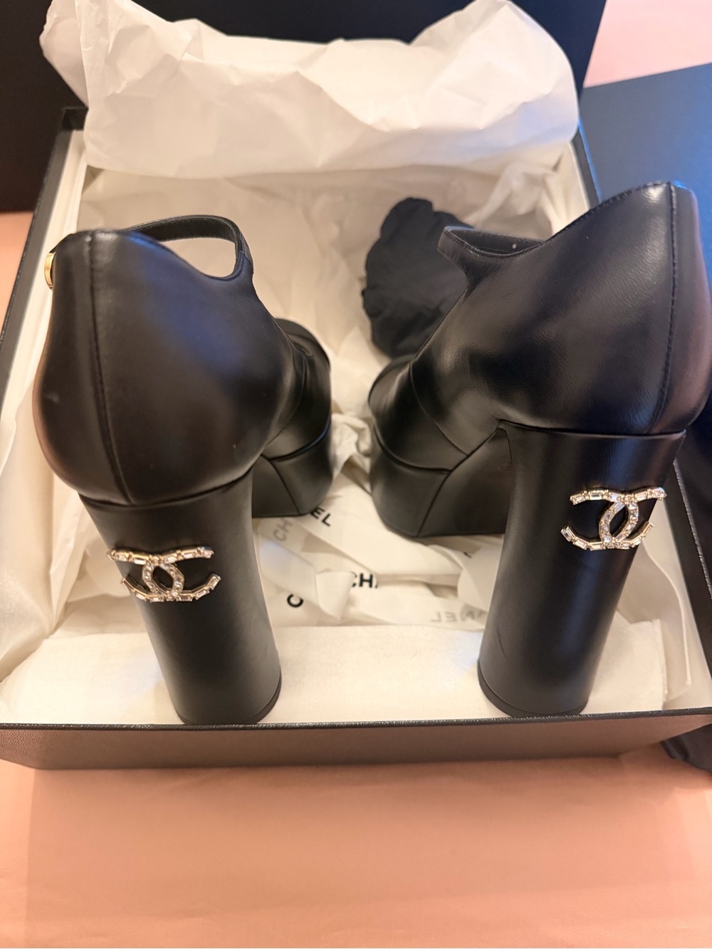 CHANEL  Platform Mary Jane with Crystal CC Emblem